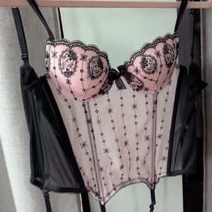 Blush Boutique Lingerie Black & Pink Lace Corset Camisole Bustier